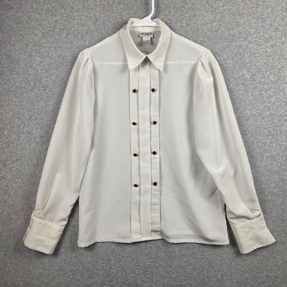 Koret Shirt Womens 10‎ White Pleated Front Button Up Long Sleeve Blouse